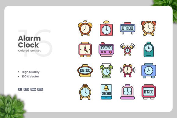 Alarm Clock Color Icons for Modern Design Projects