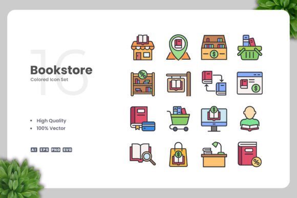 Bookstore Color Icons: Simple, Clean Design for Digital and Print Projects