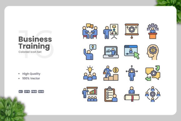 Business Training Color Icons for Modern Visual Communication