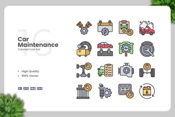 Car Maintenance Color Icons: Versatile Visual Tools for Every Project