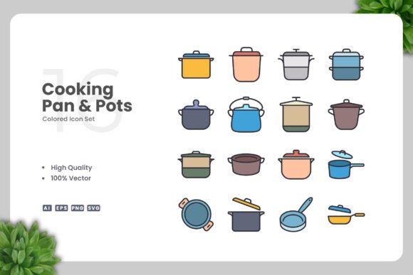 Cooking Pan and Pots Color Icons