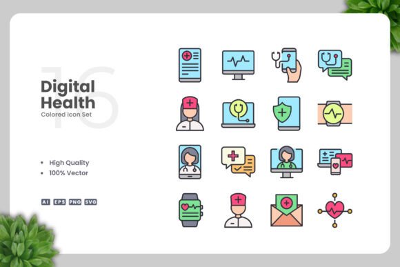 Digital Health Colored Icons for Modern Design Workflows