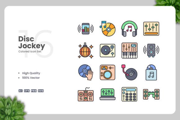 Disc Jockey Colored Icons: A Versatile Vector Set for Clean Visual Communication