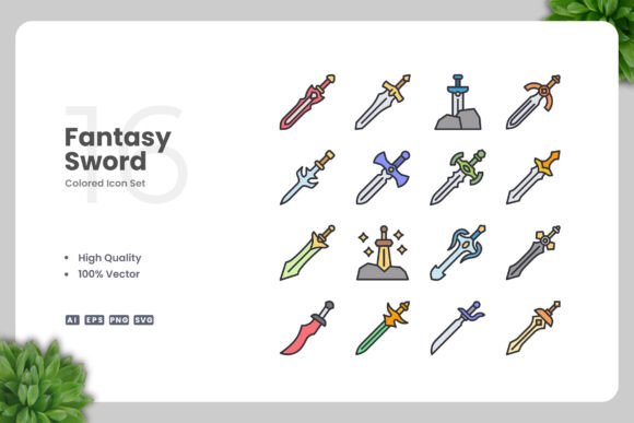 Fantasy Sword Color Icons for Clean Modern Design