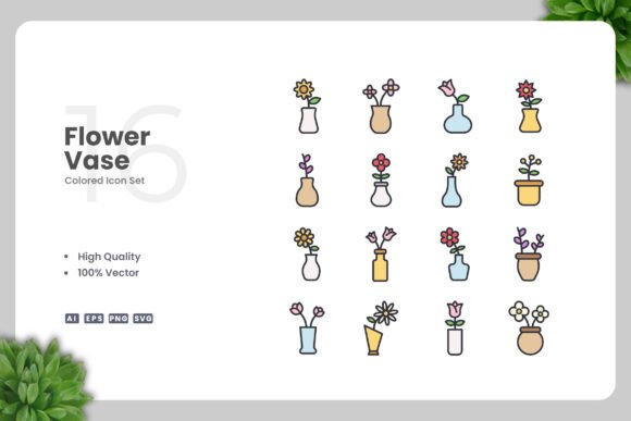 Flower Vase Colored Icons as a Strategic Design Asset