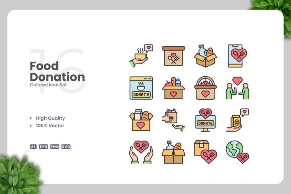 Food Donation Color Icons for Creative Projects