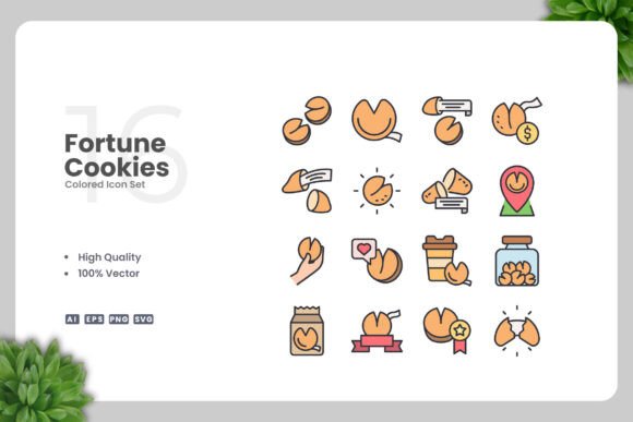 Fortune Cookies Color Icons: Versatile Vector Graphics for Every Creator