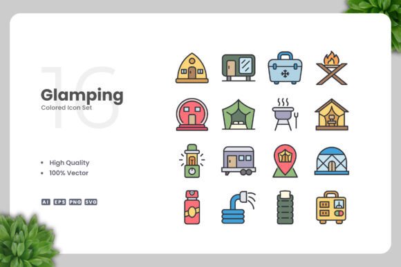 Glamping Colored Icons for Clean Branding