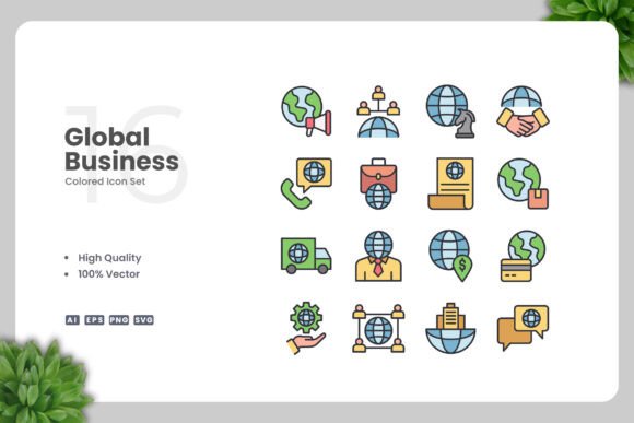 Global Business Colored Icons for Modern Design