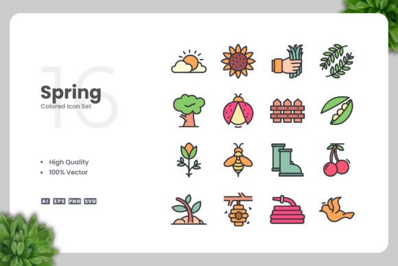 Spring Color Icons: A Versatile Vector Icon Set for Clean, Modern Design