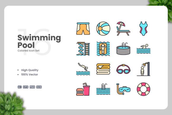 Swimming Pool Color Icons: Versatile Visual Assets for Modern Design Projects