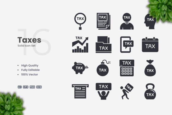 Taxes Solid Icons: A Simple and Clean Design for Every Project