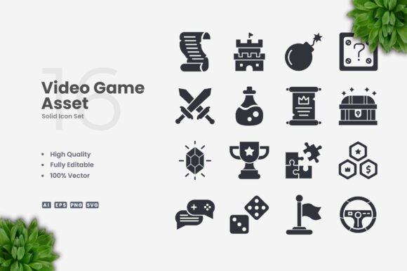 Video Game Asset Solid Icons for Modern Design Projects